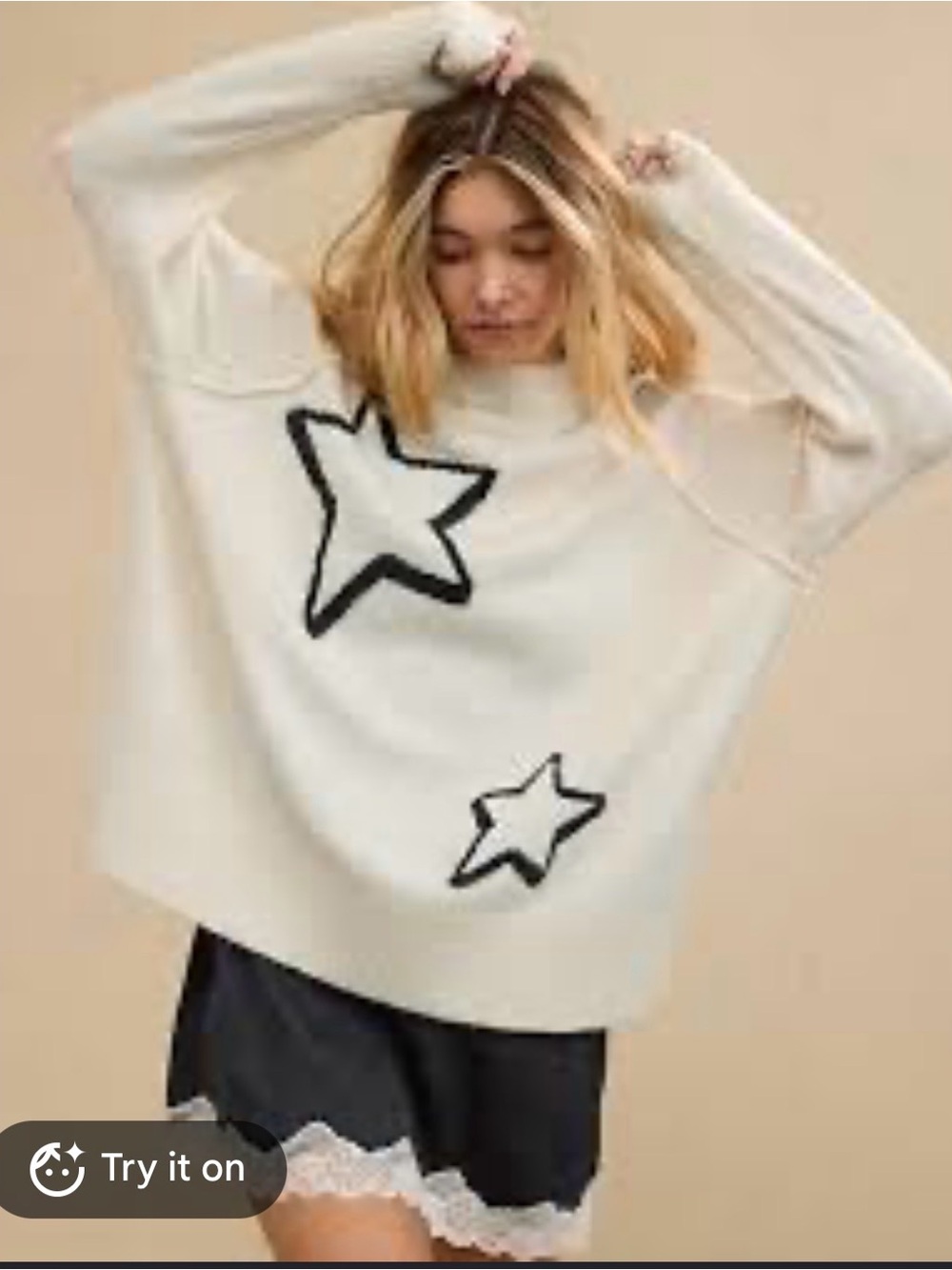 Aerie Oversized Cream Star Sweater